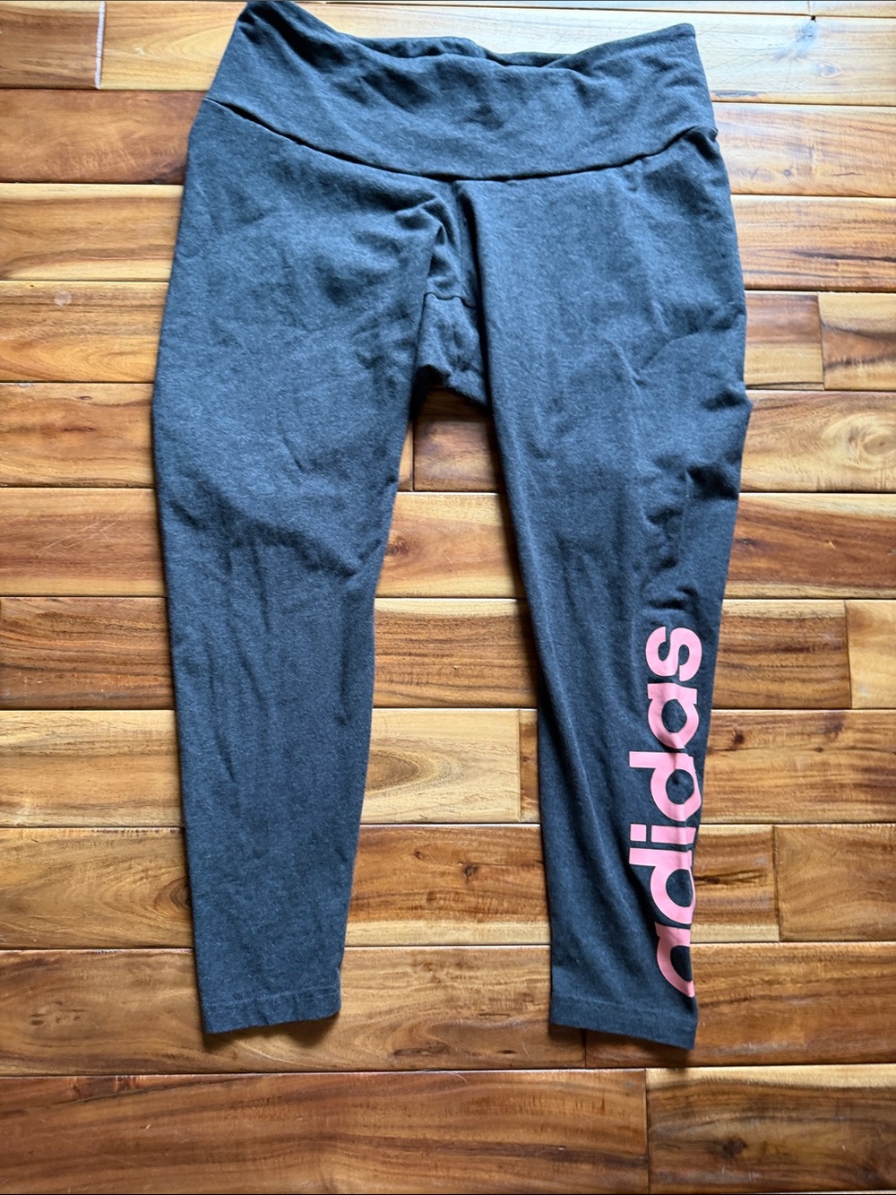 Adidas Gray Leggings with Pink Side Logo